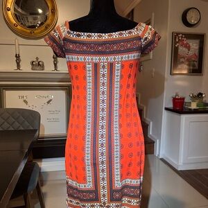 Gianni Bini off shoulder Red-Orange Patterned Dress
